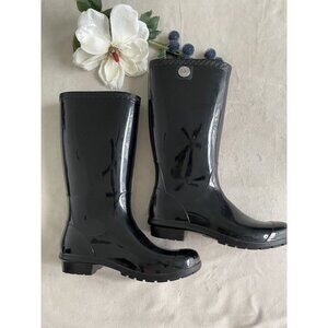 UGG Womens Classic Shaye Tall Rain Rubber Boots High-Gloss Black Waterproof 8